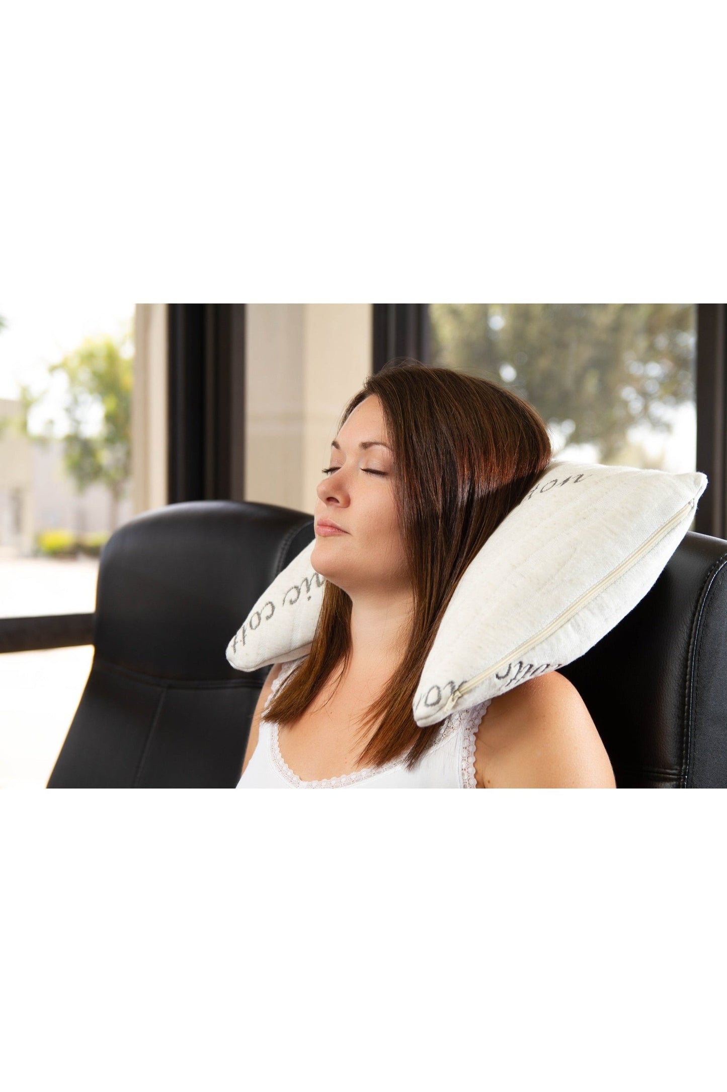 Natural Latex Travel Pillow and Organic Cotton Pillowcase- Neck Pillow for Airplanes and Cars - Adjustable Camping Pillow